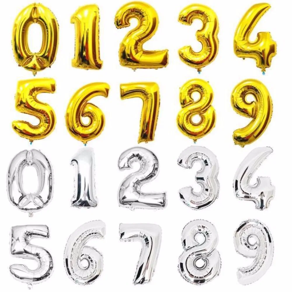 16 32 Inch Number Balloons Foil Ball Gold Silver Digital Globos Wedding Birthday Party Decorations Baby Shower Supplies images - 3