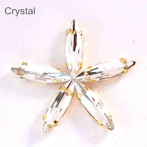 Crystal 4x15 мм, 50 шт., цветные стразы в виде лошадиного глаза с золотыми когтями для шитья, стеклянные камни для свадебного платья F0065 - Цвет: Crystal