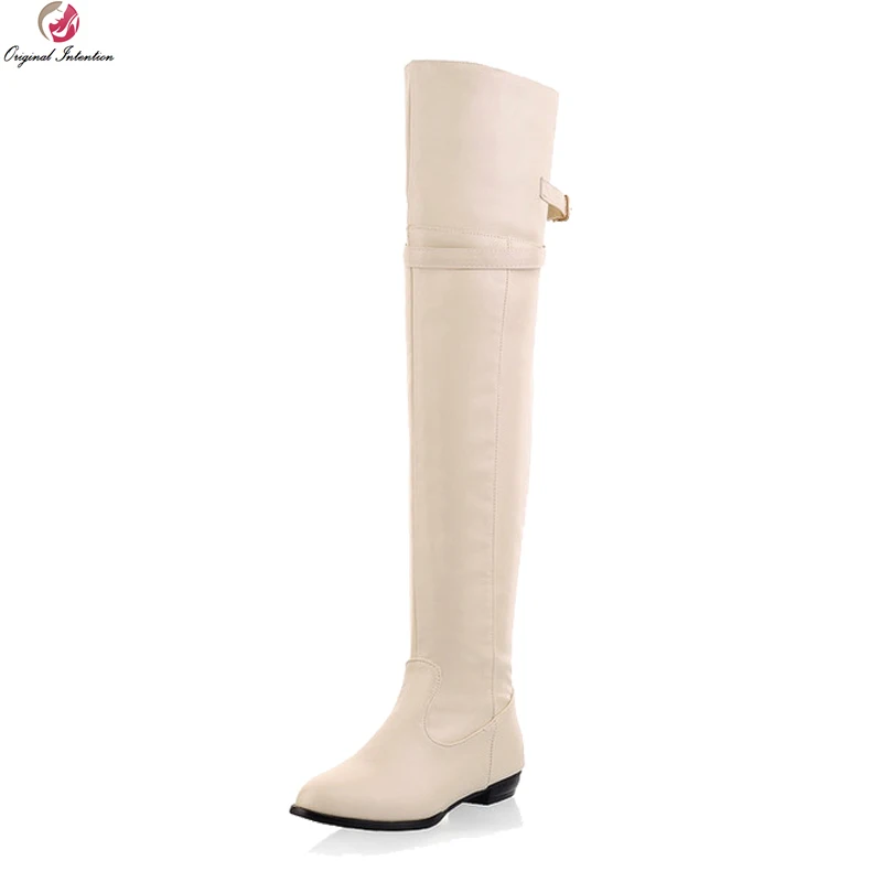 

Original Intention High-quality Women Over Knee Boots Pointed Toe Square Heels Fashion Black Brown Beige Shoes Woman Size 4-13