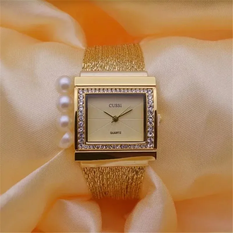 

Женские кварцевые наручные часы CUSSI, модные брендовые роскошные часы с браслетом, классические квадратные часы, подарок 2017
