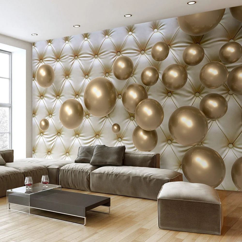 Custom Wall Mural Wallpaper European Style 3D Stereoscopic Golden Ball Soft Pack Imitation Leather Photo Living Room|wallpaper living room|photo