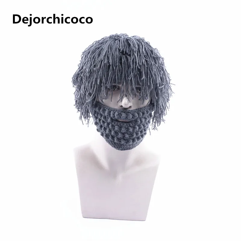 Зимняя Новинка шапки с париком и бородой Hobo Mad Scientist Rasta Caveman вязаная теплая шапка