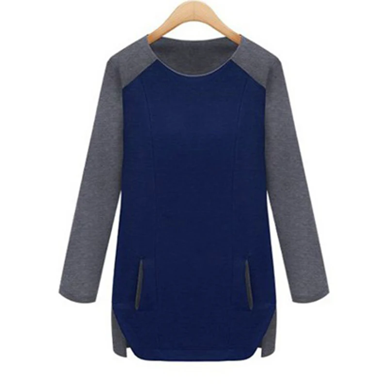 Панелями Oversize хлопок Camiseta Mujer карманов Longue Manche Femme Топ сорочка Лоскутная