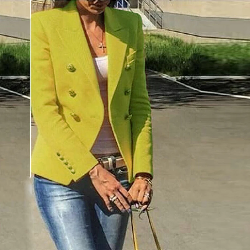 

HIGH STREET New Fashion 2023 Designer Blazer Jacket Women's Metal Lion Buttons Double Breasted Blazer Outer Coat Ginger