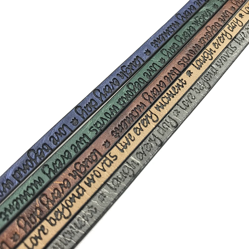 

XCHARMS 5mm Flat PU Leather Cord Embossed Writing Rope Jewelry Findings Accessories Jewelry Making Material For Bracelet