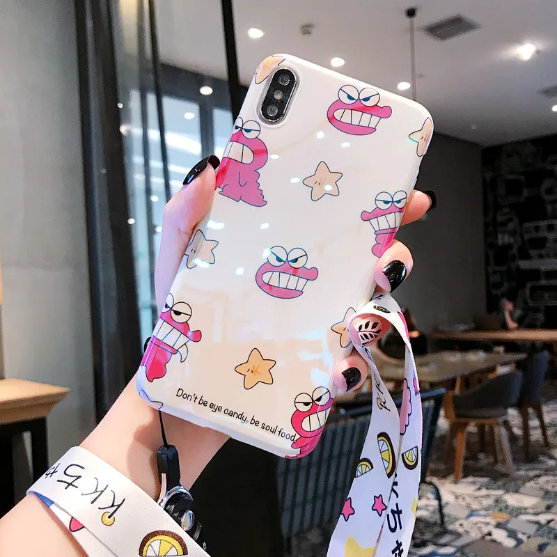 Золотой Для iPhone XS max Милая принцесса Русалка Алиса мультфильм Минни Дейзи кот Мягкий чехол для iPhone 8 plus X XR 7 7 plus 6 S 6 P чехол+ ремешок - Цвет: Золотой