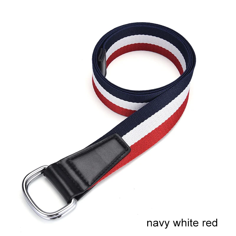 navy white red Панковский тканевый ремень унисекс с двойным кольцом и d-образной пряжкой, джинсовый мужской ремень, Модный женский ремень, студенческий пояс, супер длинный поясной ремень - Цвет: navy white red