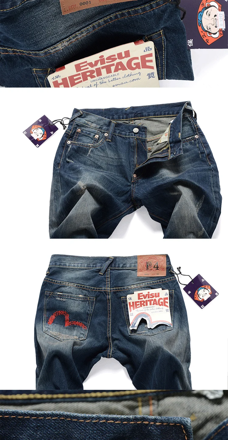 Аутентичные Evisu Новые Полки высокое качество мужские повседневные джинсовые шорты дышащая стирка по колено Модные мужские прямые брюки