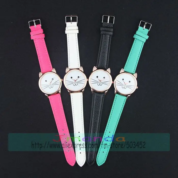 100 шт./лот Новое поступление розовое золото корпус Хрустальные Часы милый кот