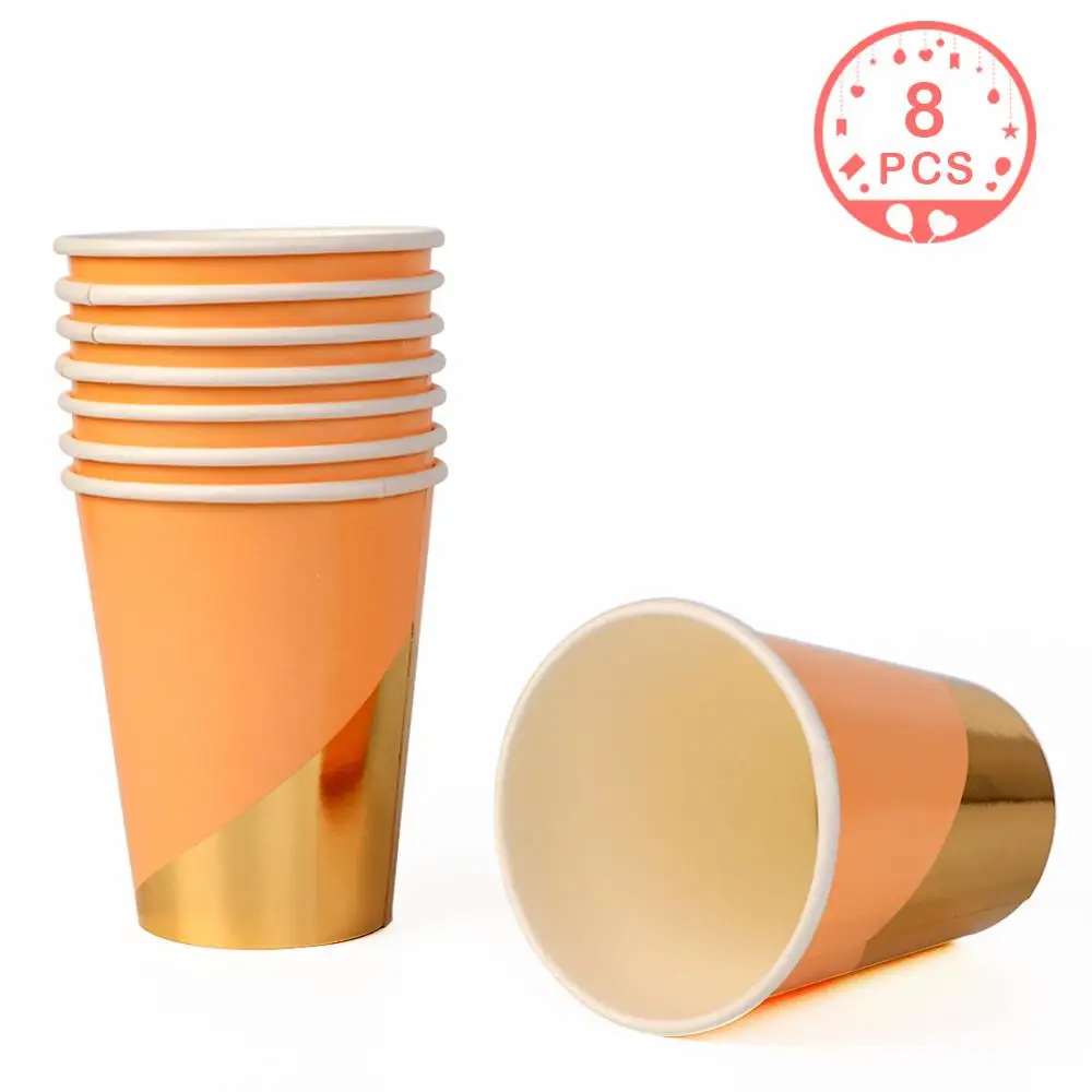 Cup OurWarm, розовая фольга, Золотая одноразовая посуда, набор, бумажные тарелки, чашки, вечерние, одноразовые столовые приборы, наборы для дня рождения, дома, сбора, барбекю - Цвет: Cup