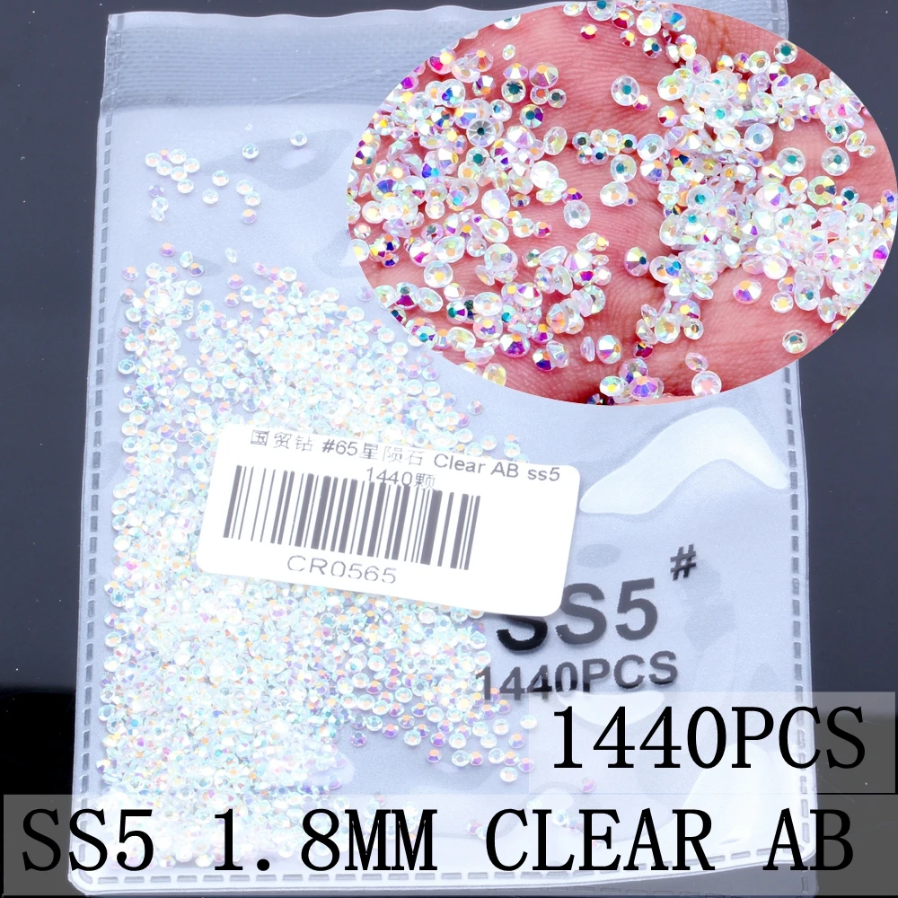Clear AB ss5 1440pcs Хрустальные стразы SS3-SS8 с плоской задней частью ногтей горный хрусталь 3D не исправление ногтей Украшение DIY стеклянные стразы - Цвет: Clear AB ss5 1440pcs
