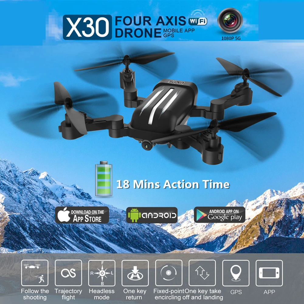 Bayangtoys X30 Радиоуправляемый Дрон с камерой gps 5G 1080P FPV wifi 18 Mins Fly Time Follow Me складной
