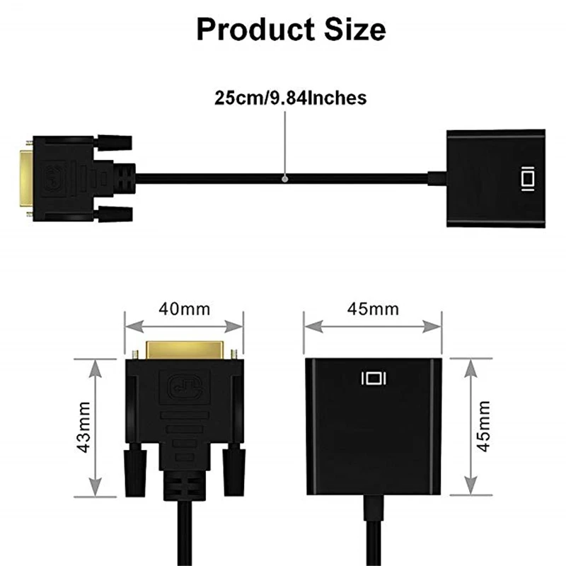 С DVI на VGA конвертер адаптер 1080P 24 + 1 25 Pin D мужчин и Женский Кабель видеоадаптера для