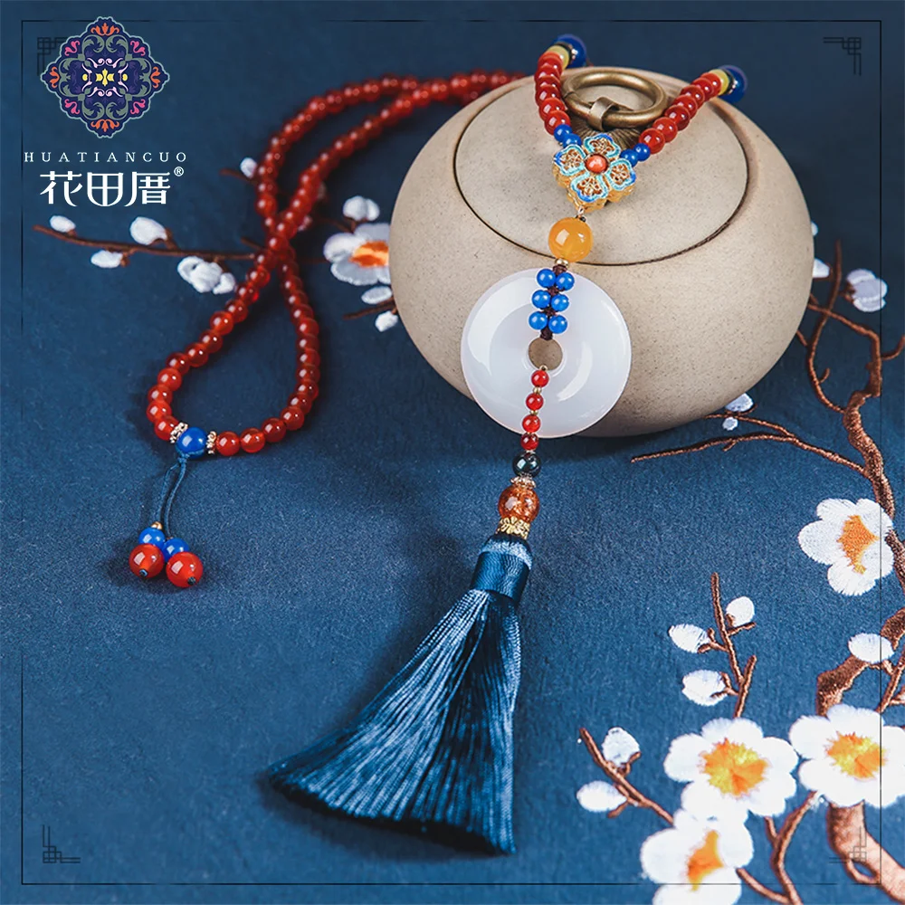 Ethnic Handmade White Ja de Tassel Beads Chain Pendant Necklace Thread Long Stone CL-18114 | Украшения и аксессуары