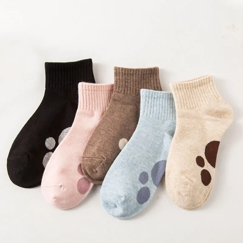 Cat Paws 5 пар/лот, милые короткие женские носки с кошачьими лапами, повседневные хлопковые носки с мультяшным рисунком Harajuku, забавные женские носки, размер 35-40, новинка - Цвет: Cat Paws