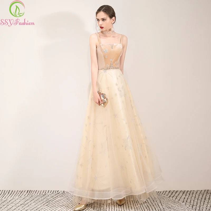 

Женское вечернее платье без рукавов SSYFashion, бальное платье цвета шампанского со звездами, бальное платье для особых случаев