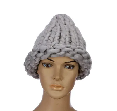 light gray Одноцветные повседневные женские зимние шапки из хлопка и акрила, вязаные шапки ручной работы для женщин - Цвет: light gray