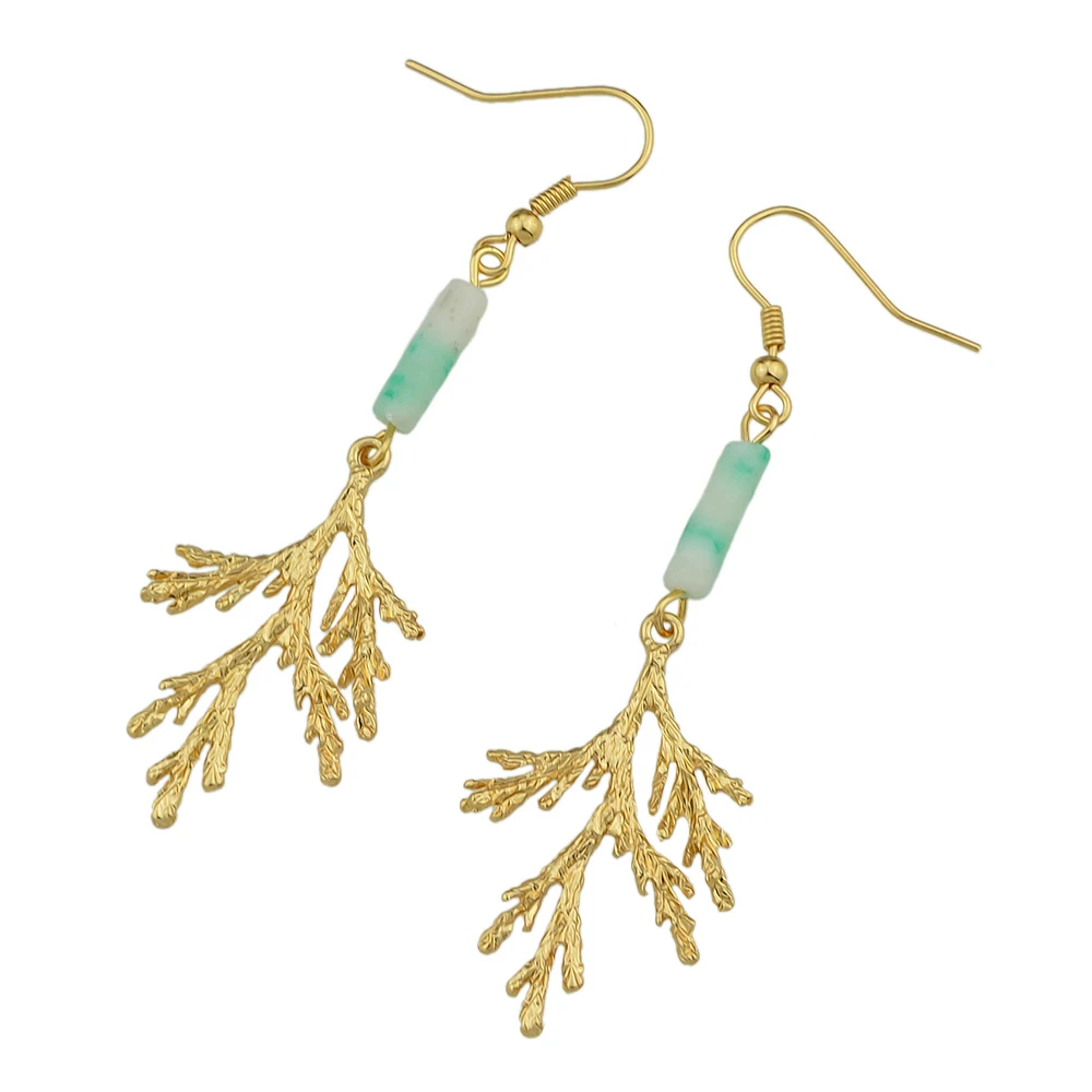 FANHUA New Arrival Brand Earrings Gold-Color Metal with White Green Stone Tree Branches Dangle for Women | Украшения и аксессуары