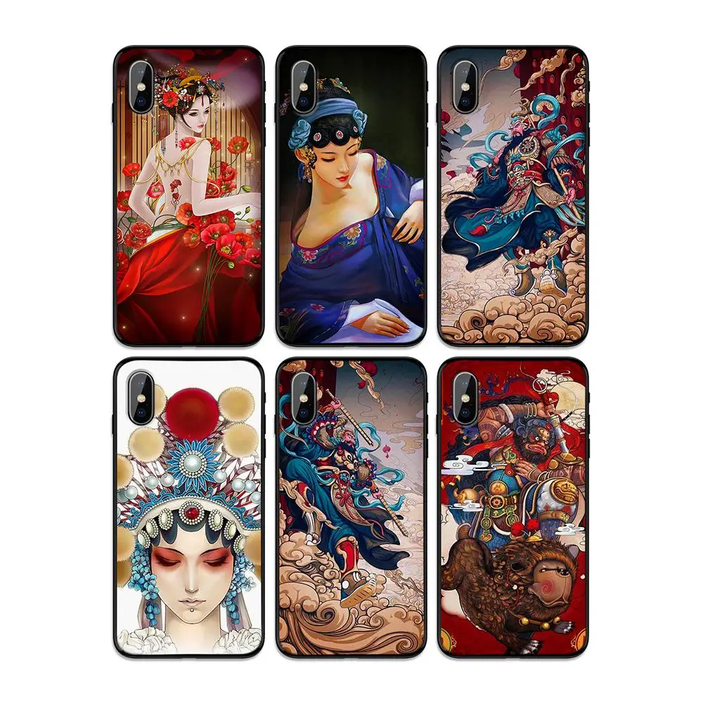 Китайский стиль xizi окрашенные лицо цветной блок Мягкий чехол для Apple iPhone 6 6S 7 8 Plus 5