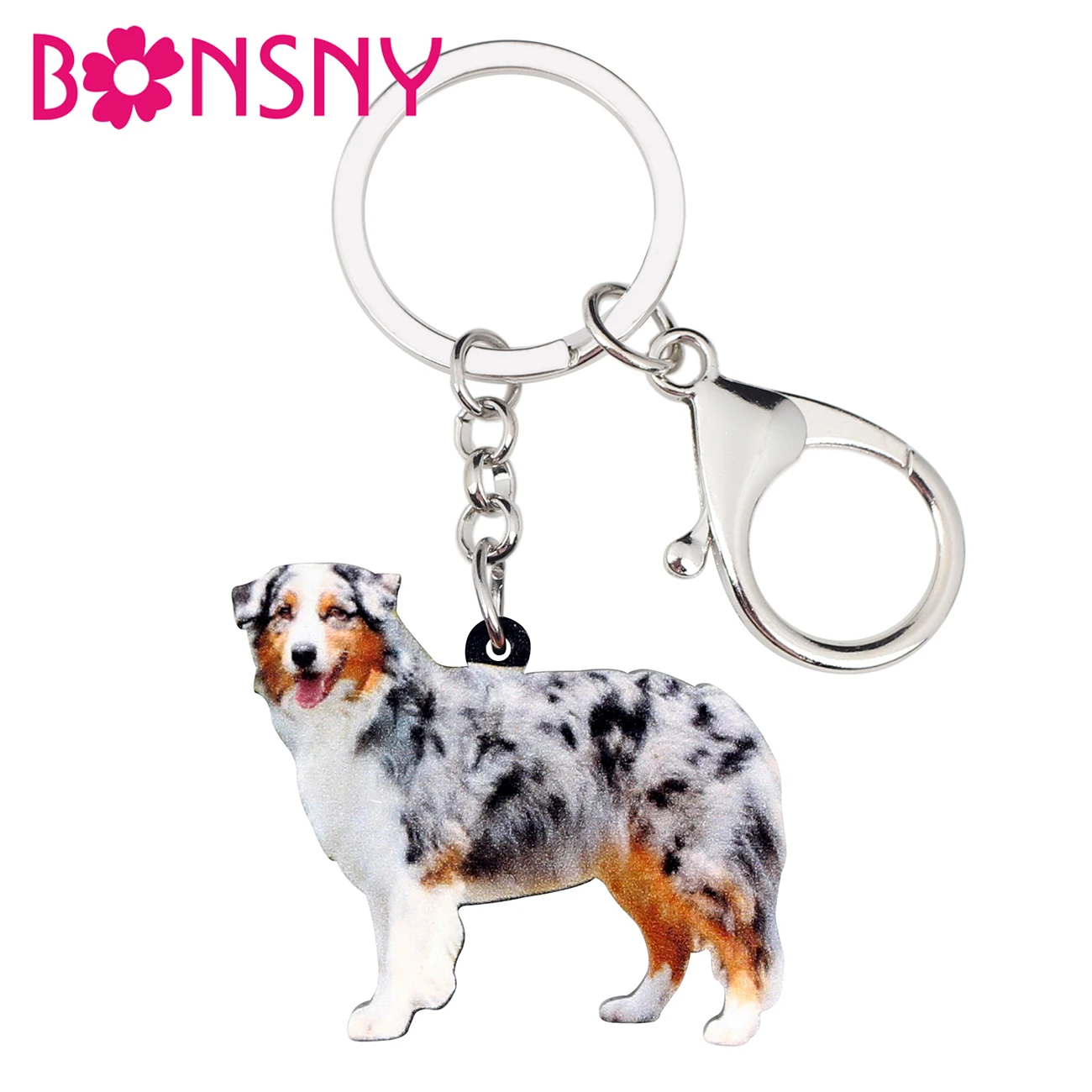 Bonsny акриловая Австралийская овчарка цепочка для ключей кольца модные ювелирные