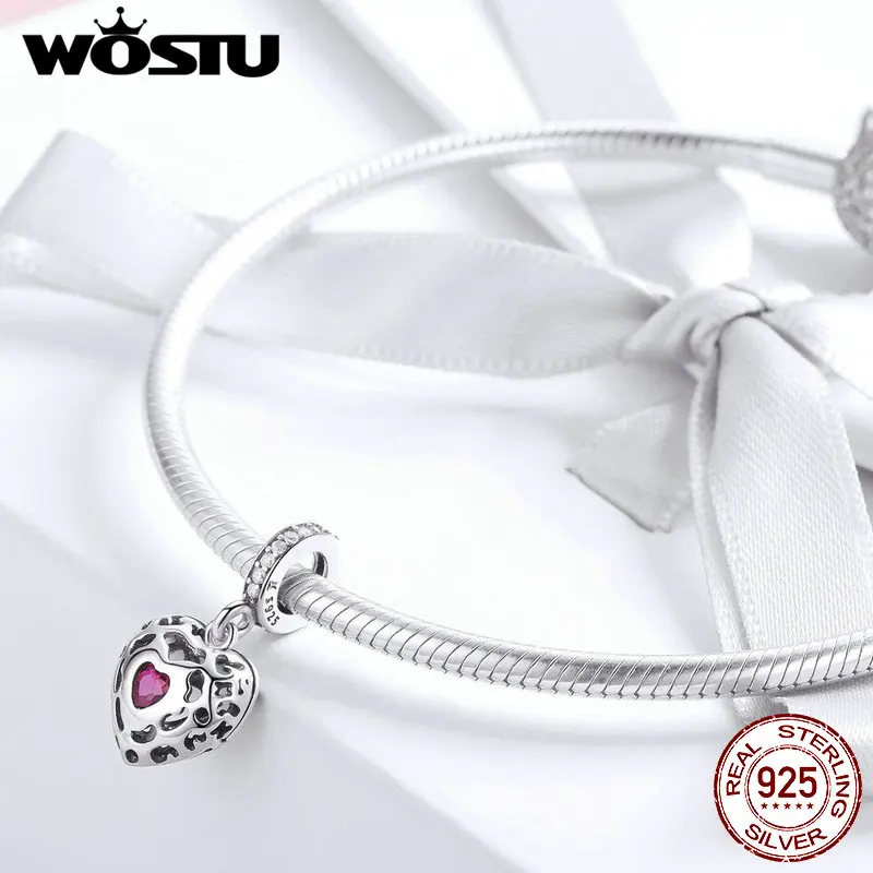 WOSTU подлинный 925 пробы Серебряный Драгоценный камень Любовь Шарм подходит браслет и ожерелье кулон прекрасный модный роскошный бренд ювелирные изделия FIC1007