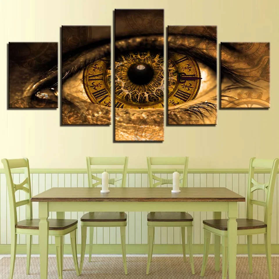 Embelish 5 Pieces HD Print Canvas Paintings Abstract Clock In The Eyes Home Decor Modular Pictures For Living Room Wall Posters | Дом и сад