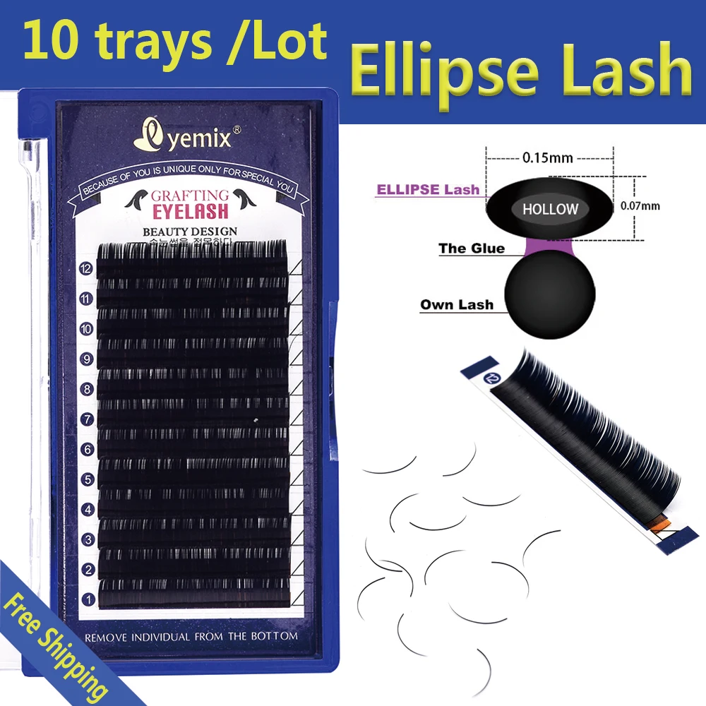 Eyemix 10 шт./лот Ellipse eye lash 3D PBT волокно реснички искусственные плоские Индивидуальные