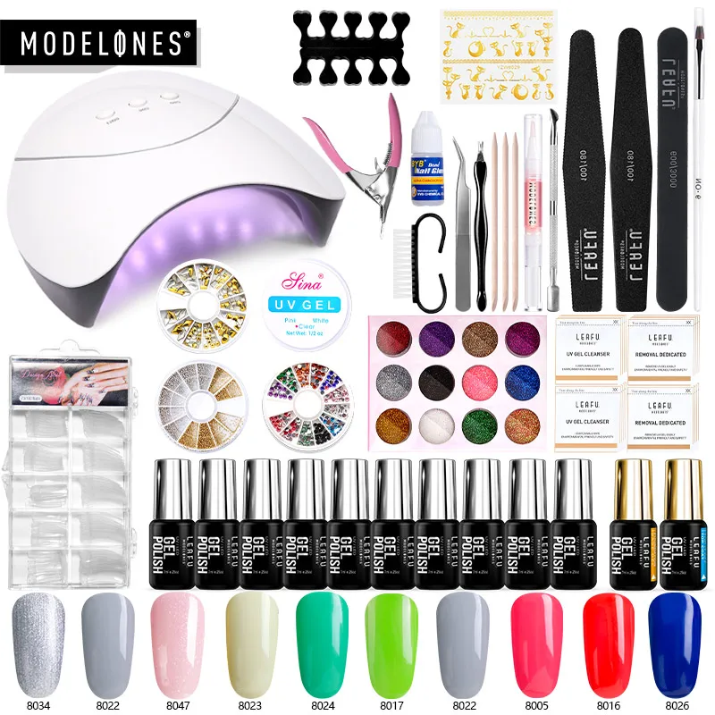 19 Modelones, 37 шт./лот, 36 Вт, светодиодная лампа, наборы для дизайна ногтей, профессиональные инструменты для маникюра, набор гель-лаков для ногтей, умный датчик, Сушилка для ногтей - Цвет: 19