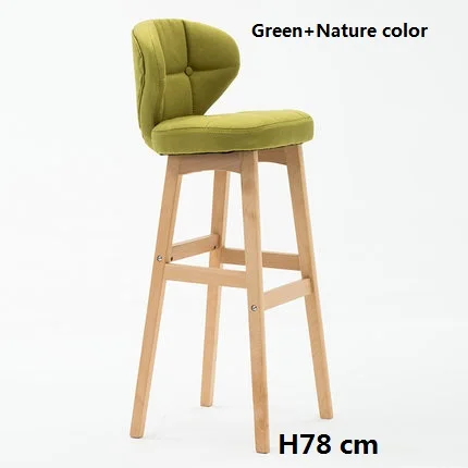 H78 cm Green Скандинавский барный стул из массива дерева современный минималистичный креативный барный стул передняя спинка высокий барный стул для дома, бара - Цвет: H78 cm Green