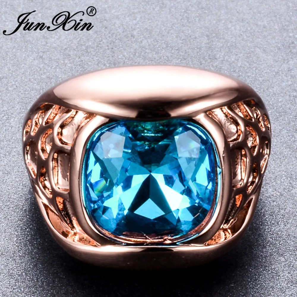 JUNXIN модное для женщин и мужчин светло-голубое квадратное циркониевое кольцо