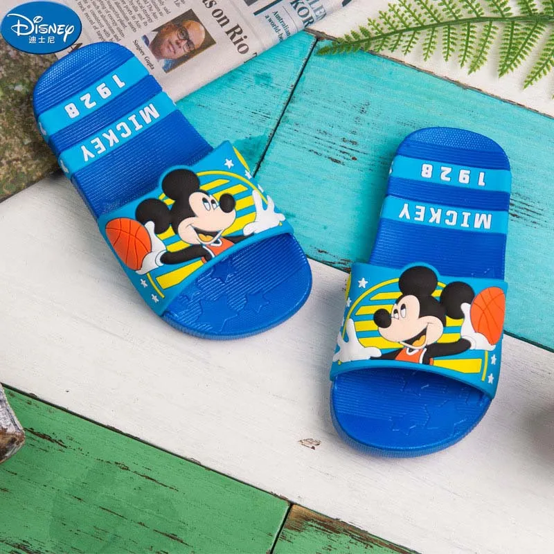 Disney/обувь; Новинка года; Вьетнамки для детей; Летние Удобные повседневные туфли на плоской подошве с рисунком Микки для мальчиков и девочек; размеры 24-39 - Цвет: Blue Mickey