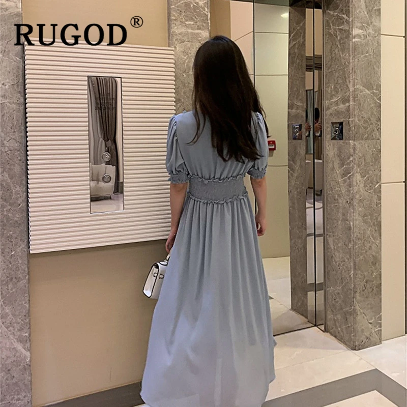 RUGOD элегантное шифоновое летнее платье для женщин модное длинное с рукавами