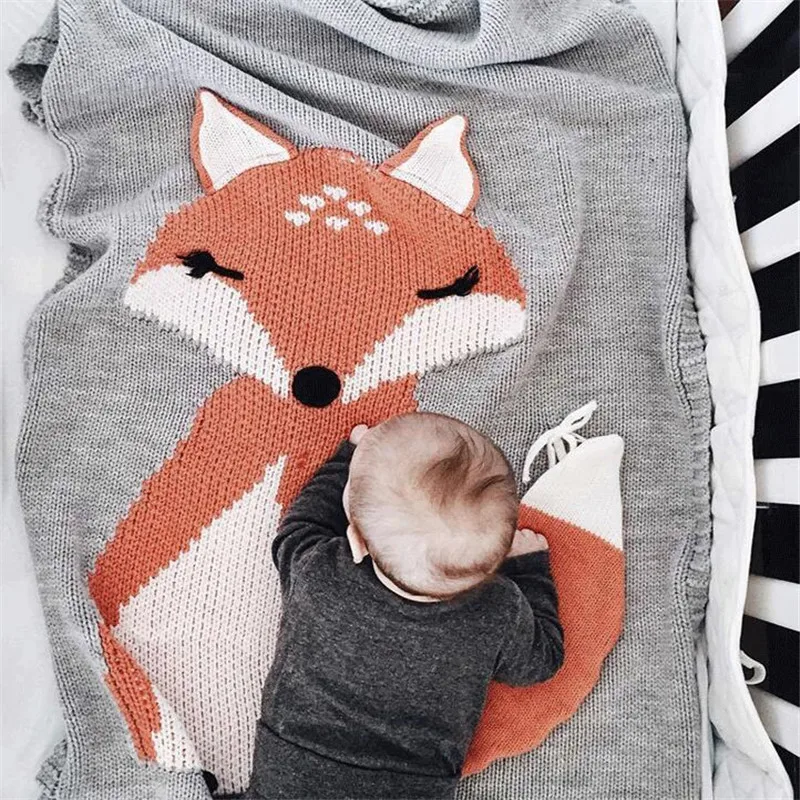 

Newborn Baby Blankets Cute Big Fox Ear Blanket Bath Towel Kids Toddler Bedding Soft Warm Knitted Swaddle Sofa Party Decor