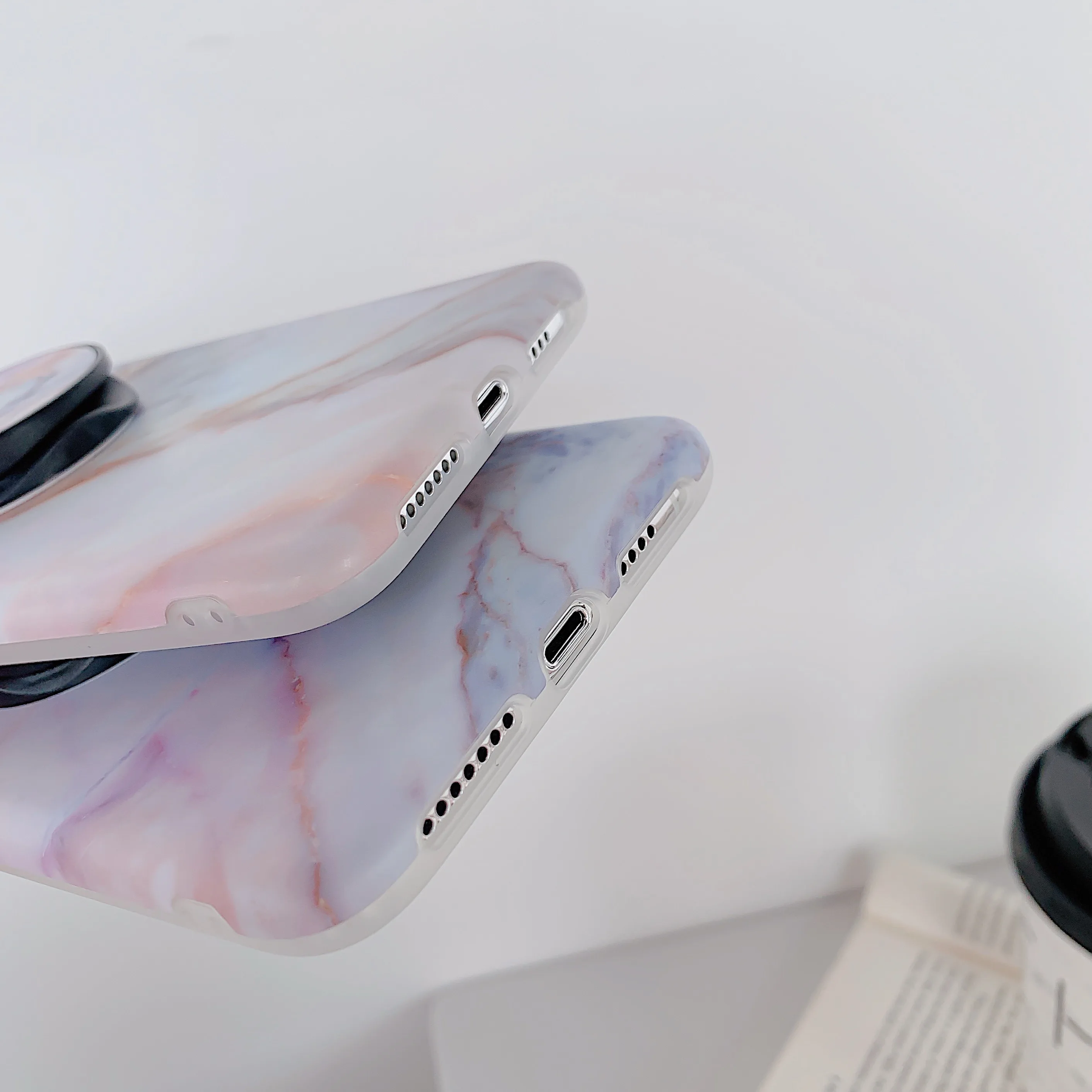 Glossy White Crimson Marble Kickstand Stand Ring Holder Phone Case for iPhone XS Max XR X 6 6s 7 8 10 Plus i8P Back Cover Funda |