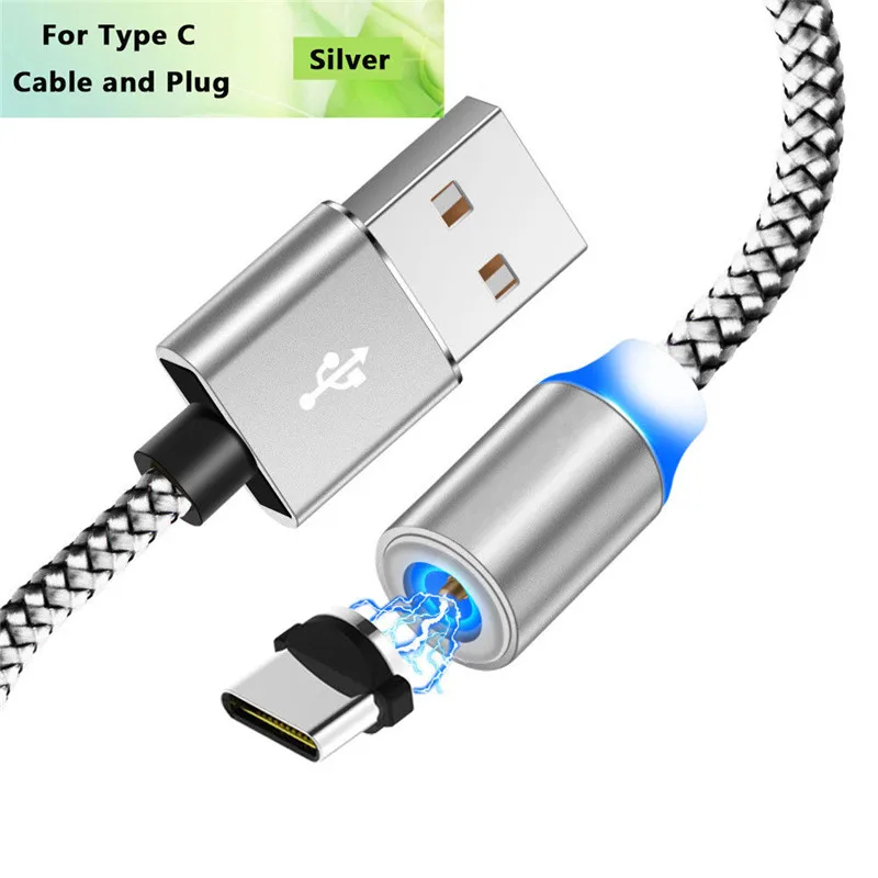 Silver Type C Cable Магнитный кабель usb type C для быстрой зарядки, Магнитный провод для зарядки samsung S8 A70 A50 huawei P9 P20 Pro mate 10 20 lite, мобильный телефон - Цвет: Silver Type C Cable