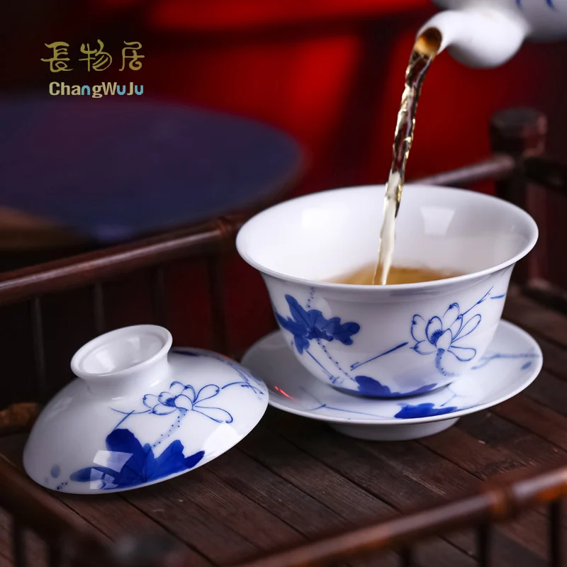 Чашки и блюдца Changwuju Цзиндэчжэнь чайный набор кунгфу большой размер сине белый