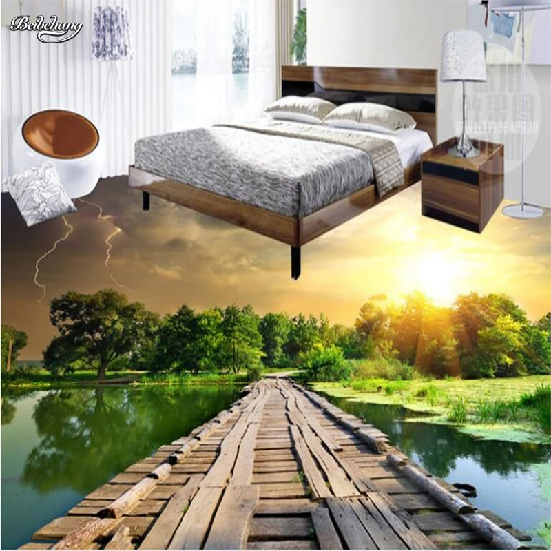 Пользовательские большой росписи Ванная комната Кухня Гостиная поток мост 3D Пол