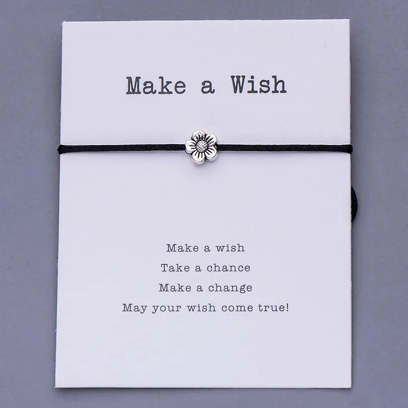 black with card Pipitree Make a Wish, мини-браслет с цветами, женский, регулируемый, на удачу, красные браслеты, для женщин, детей, Wish, ювелирное изделие, карта, подарок - Окраска металла: black with card
