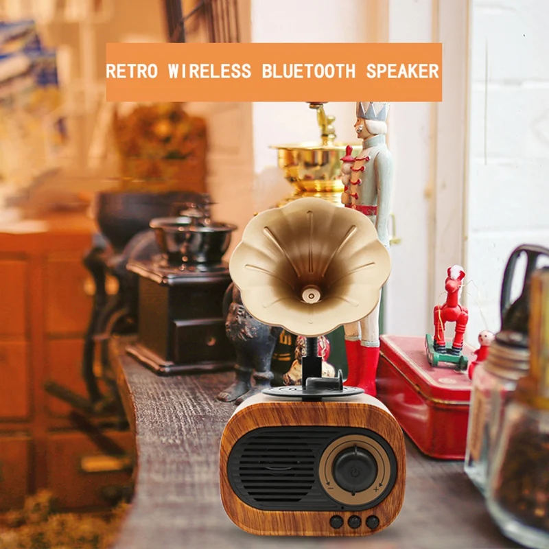 Ретро труба стиль Bluetooth динамик беспроводной стерео сабвуфер деревянная