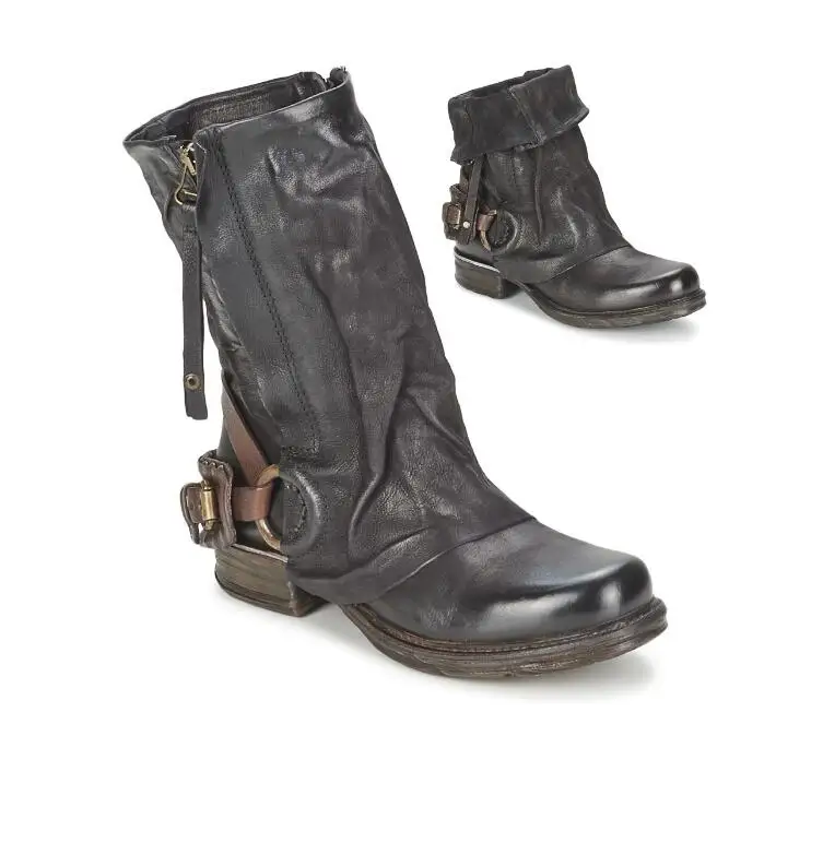 Prova Perfetto, зимние женские сапоги, старая кожа, внутренний мех, теплые, Bota, пряжка, модные, до середины икры, мотоциклетные сапоги, большие размеры