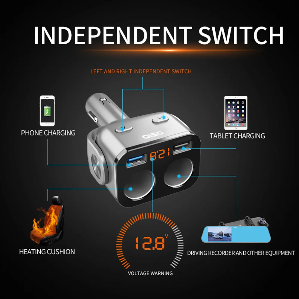 QC3.0 2.4A Dual USB charger Car Cigarette Lighter Splitter Socket Adapter 90W LED Control Voltage Auto Converter Plug | Автомобили и