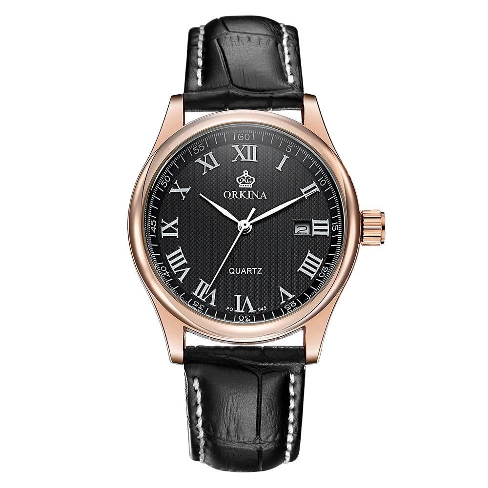 Мг. Часы наручные ORKINA Мужские кварцевые элегантные серебристые с коричневым
