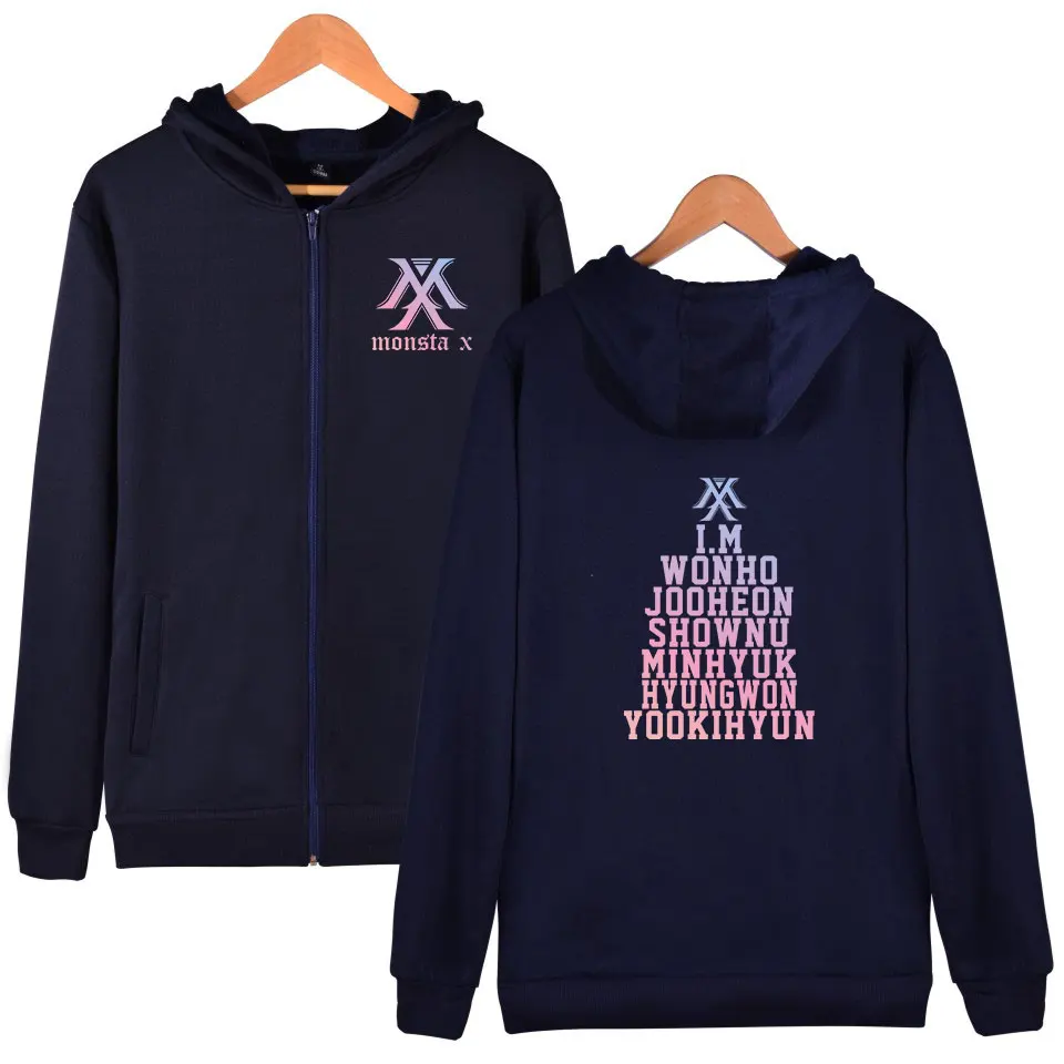Новинка корейские толстовки MONSTA X с капюшоном группы Idols мужские пальто на молнии