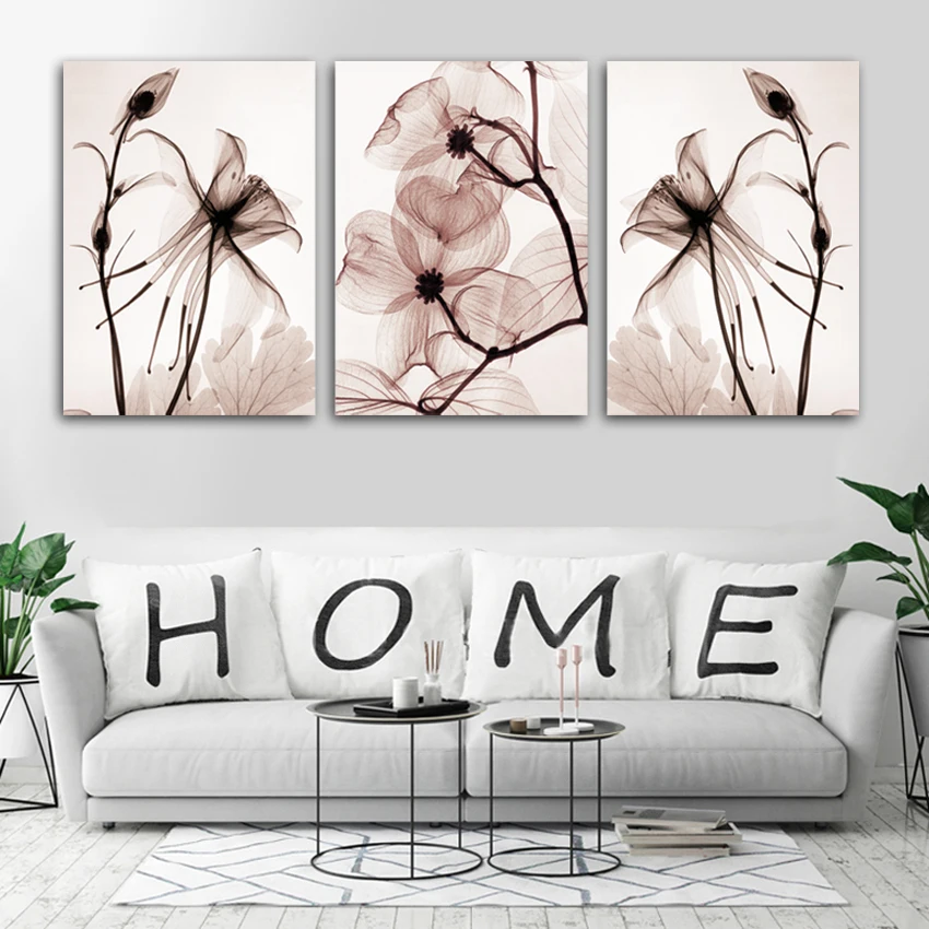 

3 Pcs Hot sell Transparent flowers canvas painting Modern Home Decoration Living Room or Bedroom Print Painting Wall picture