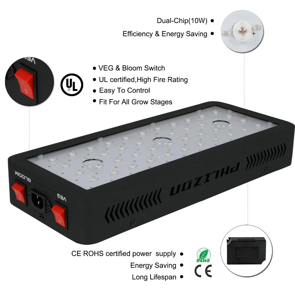 Phlizon 600 w led светать полный спектр красные, синие УФ Крытый цветок светодиодные растущий лампы для расти палатки box гидро