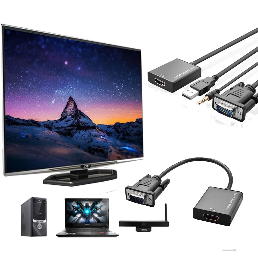 VGA на HDMI выход 1080P HD аудио ТВ AV HDTV видео USB кабель конвертер адаптер|vga to|vga to hdmivga hdmi