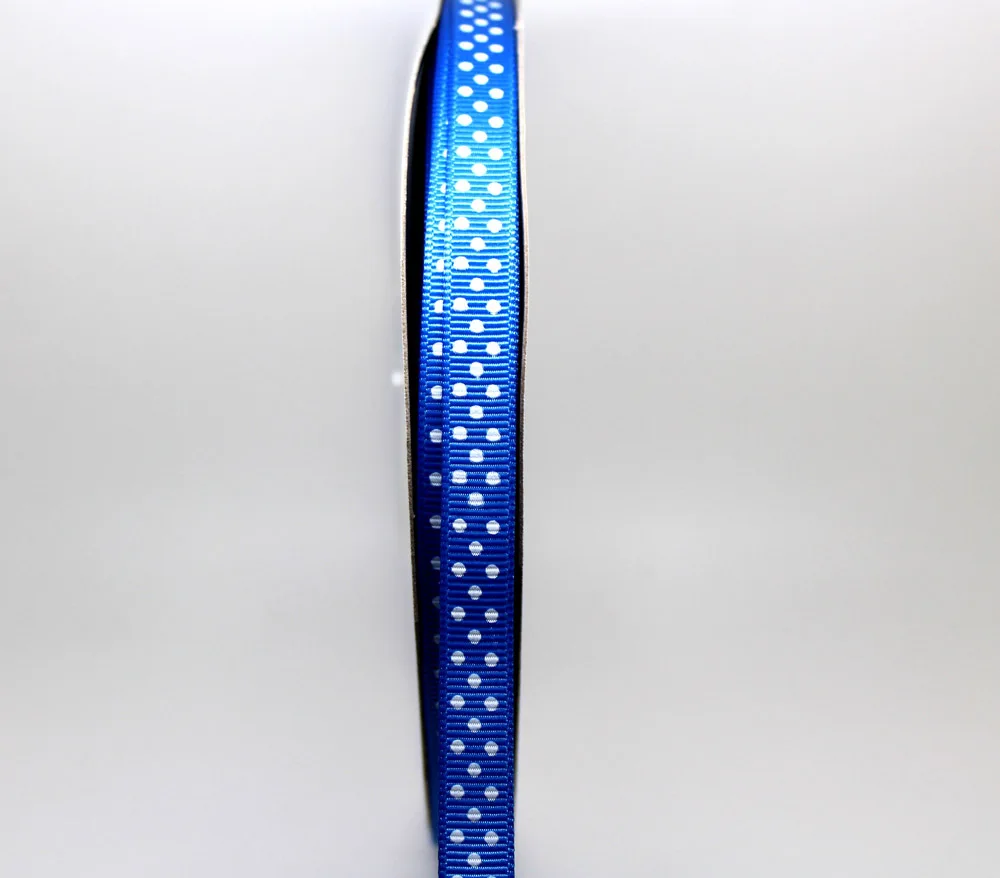 PPC041 3/8 &quot9 мм Grosgrain ленты печатных горошек 50 ярдов/рулон Королевский с белыми