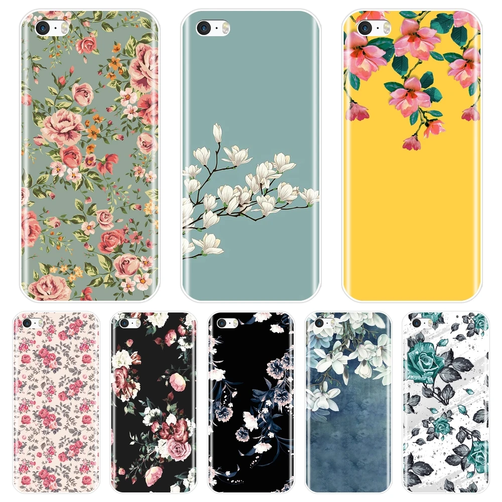 Задняя крышка для iPhone 5 S 5C фотография розовый цветок желтый синий черный