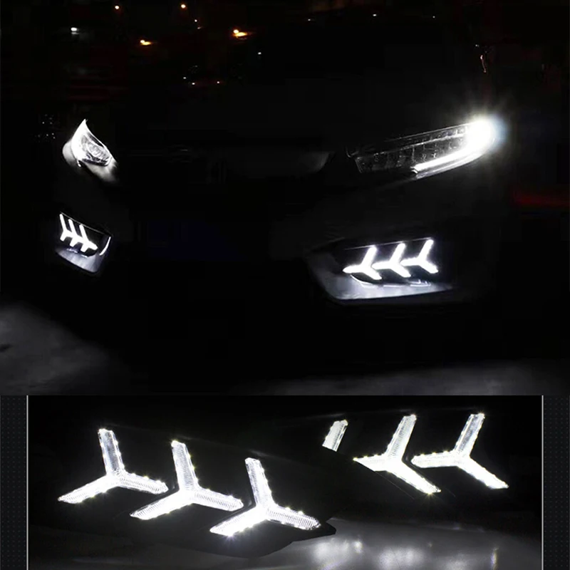 Hlxg светодиодные дневные ходовые огни DRL для Honda Civic 10th 2016 2017 2018 с желтыми