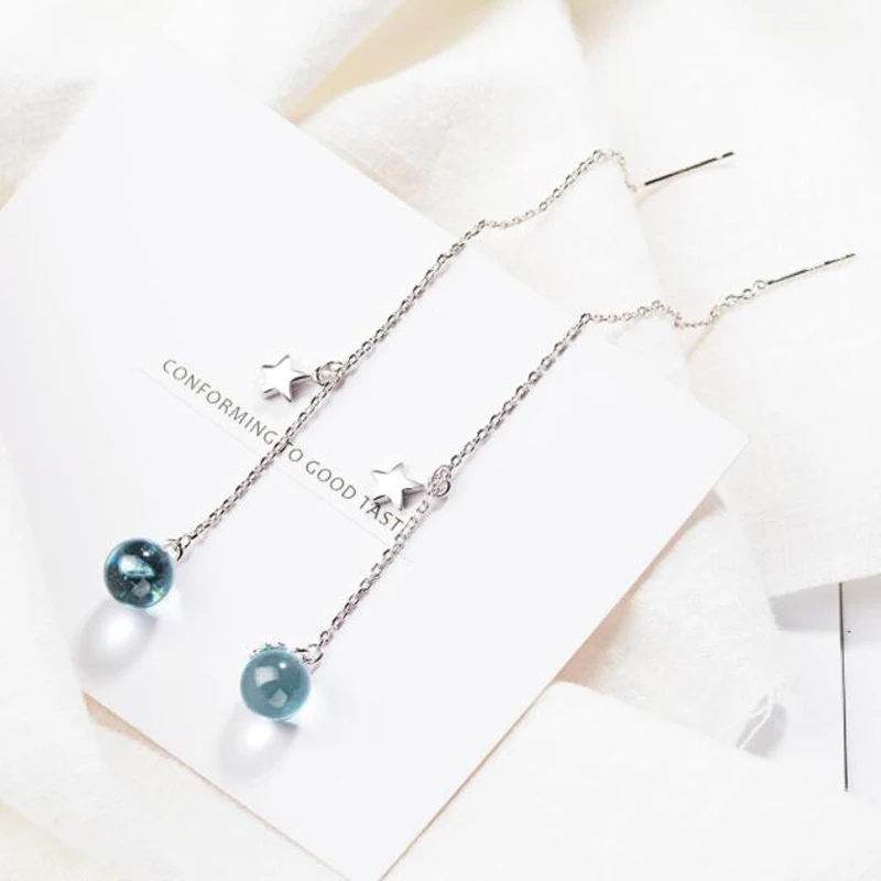 KOFSAC New Fashion 925 Silver Earrings For Women Charming Blue Planet Crystal Drop Earring Ear Line Jewelry Valentine's Day Gift |